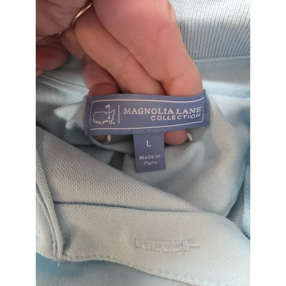 Magnolia Lane Womans Golf Shirt Blue Masters Logo Cotton Polo Size L